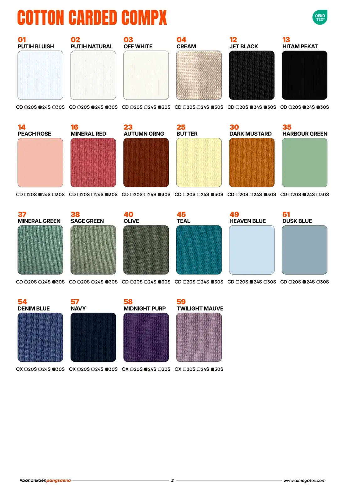 Katalog warna Cotton Carded Compx Almegatex