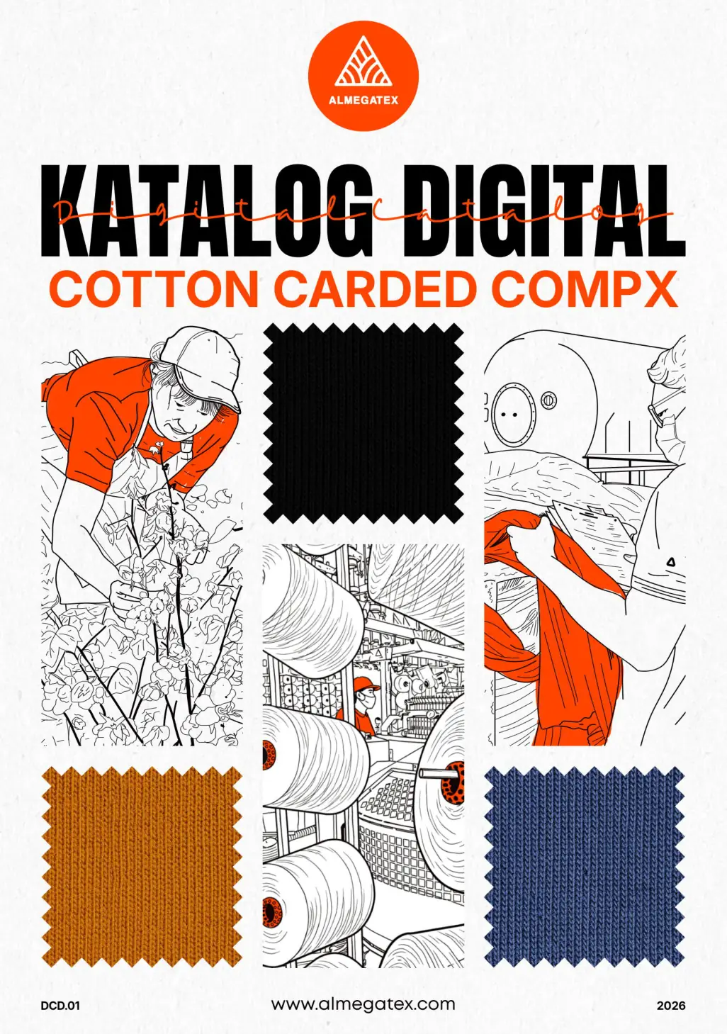 Cover katalog warna Cotton Carded Compx Almegatex - toko bahan kaos