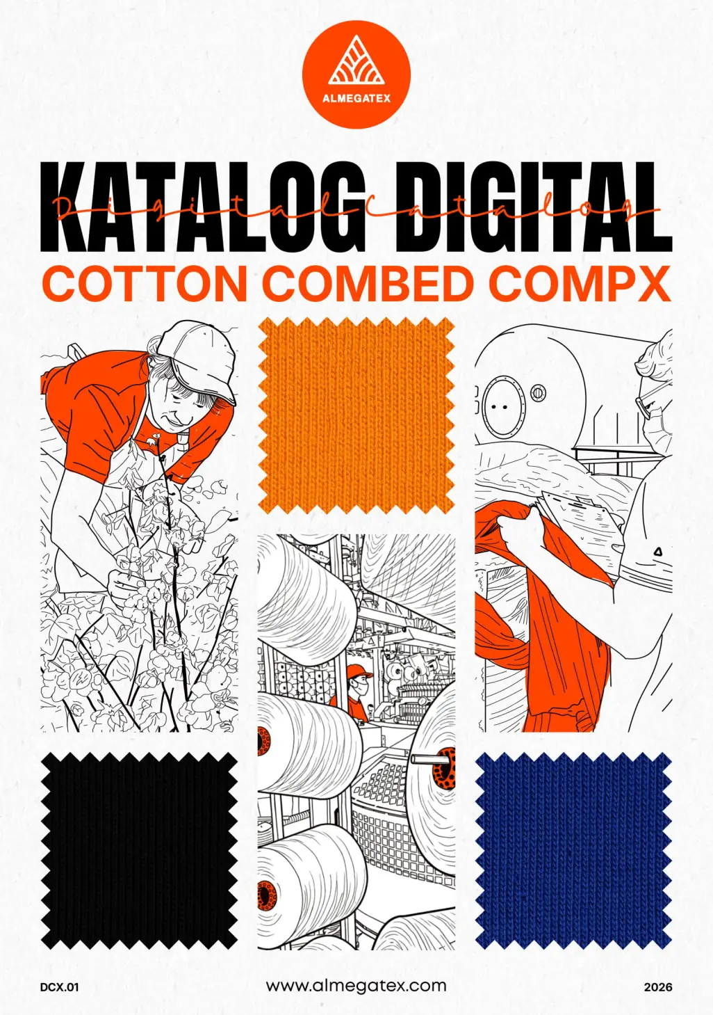 Cover katalog warna Cotton Combed Compx Almegatex - toko bahan kaos