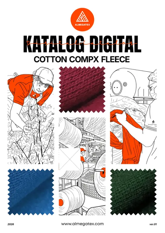 Cover katalog warna Cotton Compx Fleece Almegatex - toko bahan kaos