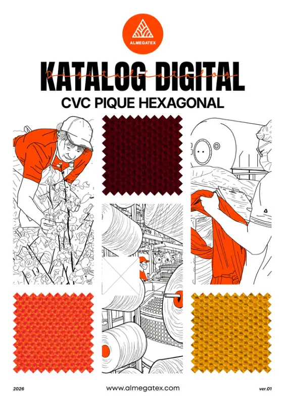 Cover katalog warna CVC Pique Hexagonal Almegatex - toko bahan kaos
